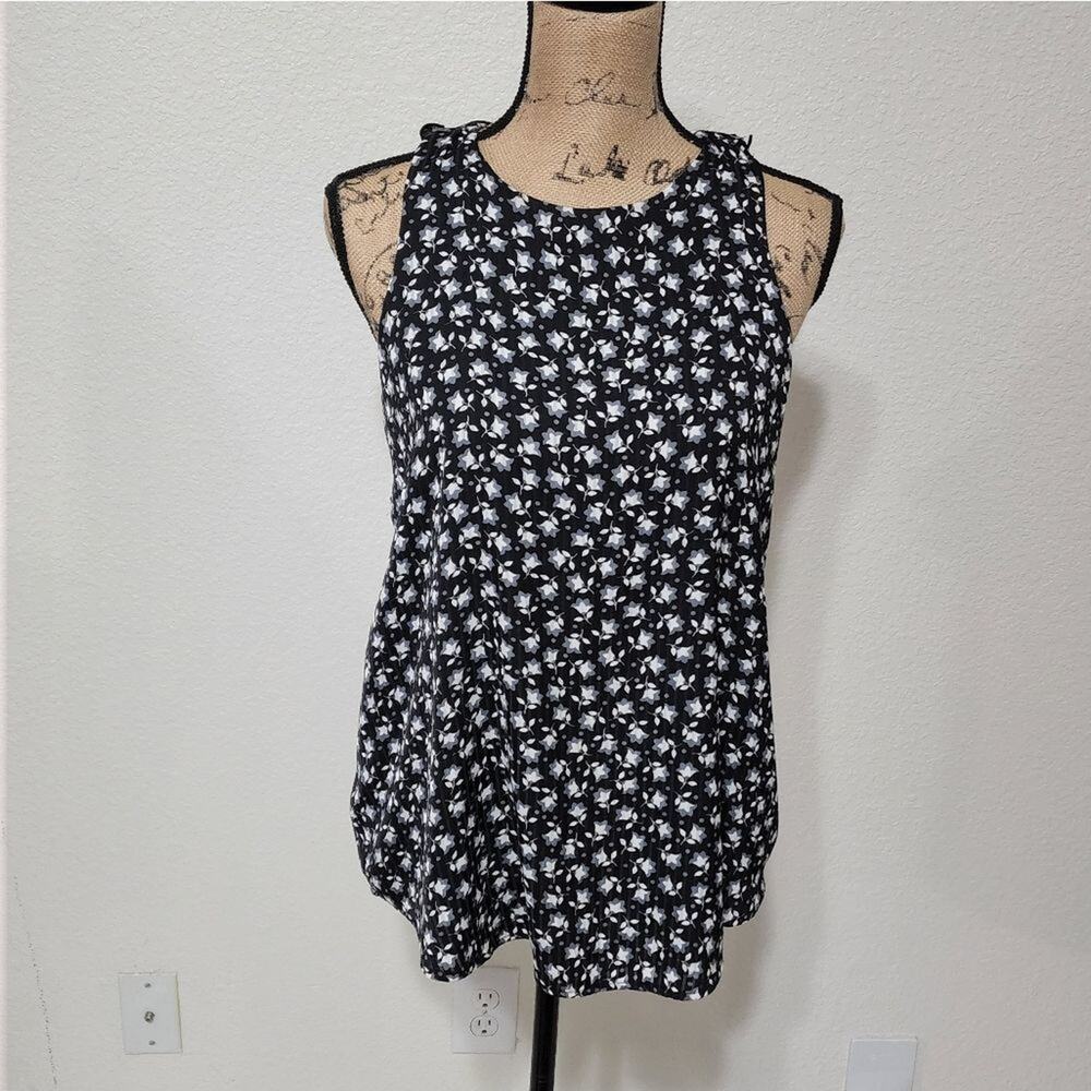 LOFT ruffled t-back polka dot flowy tank size XS